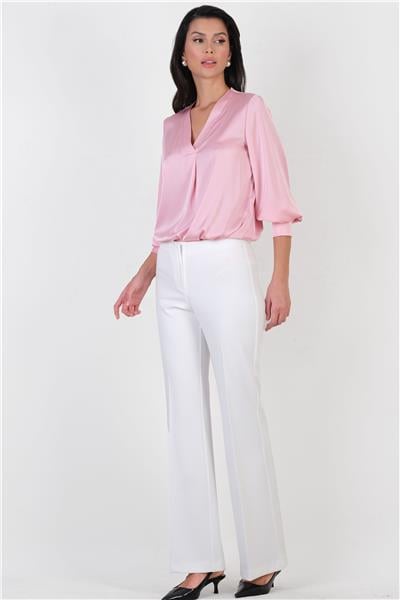 Oresto Düşük Bel Lastikli İspanyol Paça Pantolon EKRU