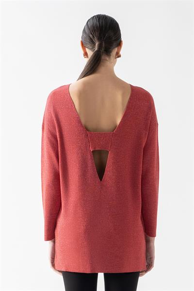 Orianna Yuvarlk Yaka Sırtı V Pencere Detaylı Triko NAR ÇİÇEĞİ