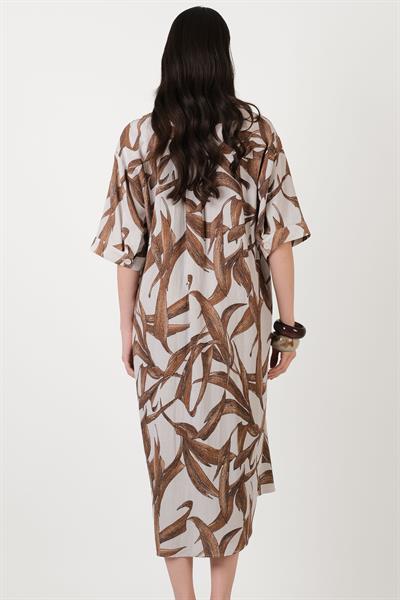 Oriela Gömlek Yaka Önden Düğmeli Salaş Elbise KAHVE