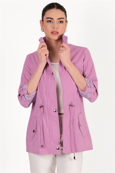 Oriente Dik Yaka Fermuarlı Çıtçıtlı Kaban LİLA