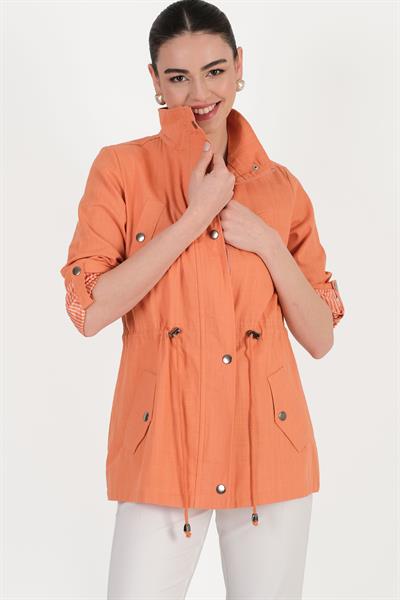 Oriente Dik Yaka Fermuarlı Çıtçıtlı Kaban ORANJ