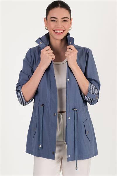 Oriente Dik Yaka Fermuarlı Çıtçıtlı Kaban İNDİGO