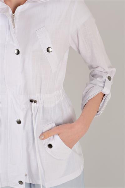 Oriente Dik Yaka Fermuarlı Çıtçıtlı Safari Mont BEYAZ