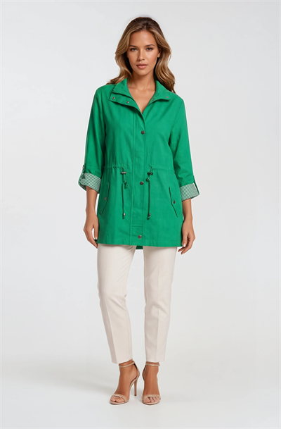 Oriente Dik Yaka Fermuarlı Çıtçıtlı Kaban YEŞİL