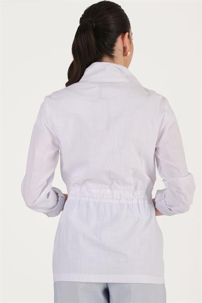 Oriente Dik Yaka Fermuarlı Çıtçıtlı Safari Mont BEYAZ