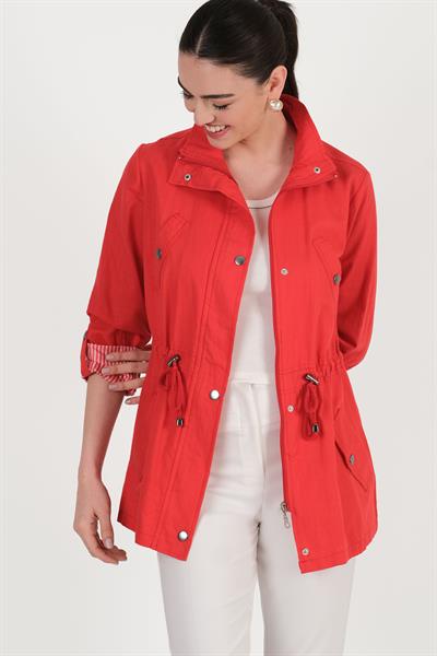 Oriente Dik Yaka Fermuarlı Çıtçıtlı Kaban KIRMIZI