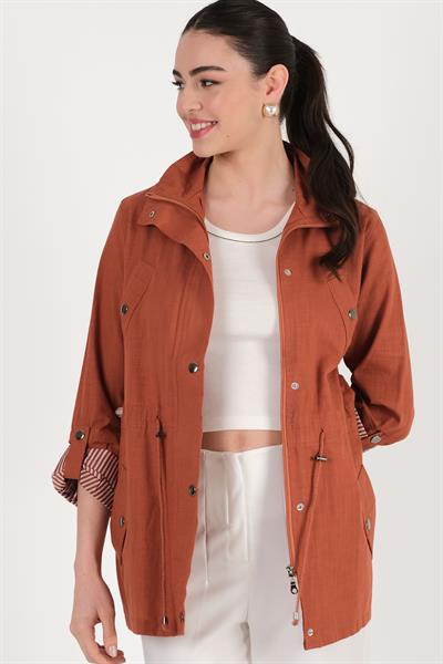 Oriente Dik Yaka Fermuarlı Çıtçıtlı Kaban KİREMİT