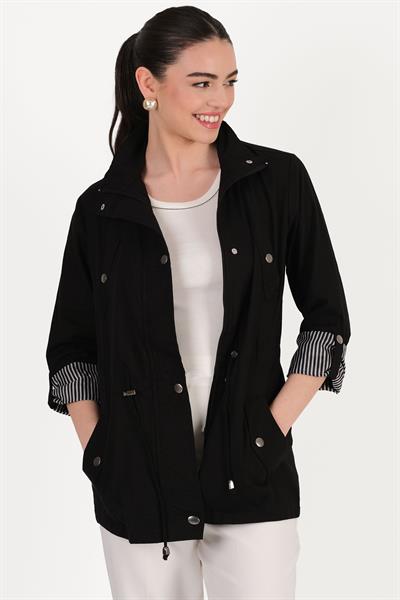 Oriente Dik Yaka Fermuarlı Çıtçıtlı Kaban SİYAH