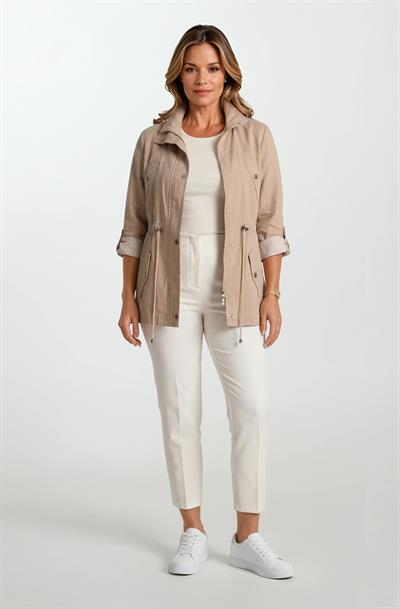 Oriente Dik Yaka Fermuarlı Çıtçıtlı Safari Mont BEJ