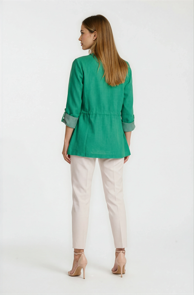 Oriente Dik Yaka Fermuarlı Çıtçıtlı Safari Mont YEŞİL