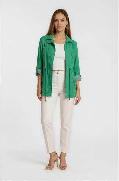 Oriente Dik Yaka Fermuarlı Çıtçıtlı Safari Mont YEŞİL