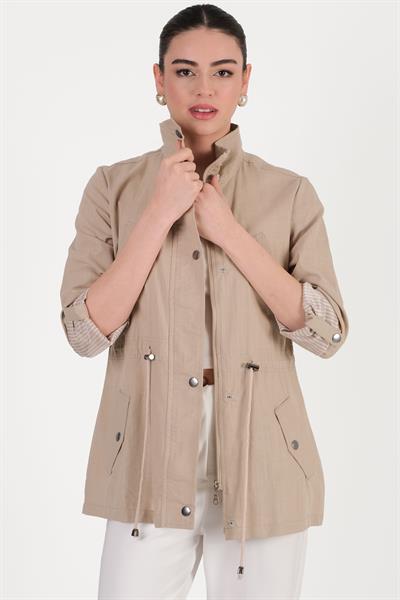 Oriente Dik Yaka Fernuarlı Çıtçıtlı Kaban BEJ