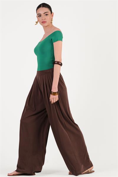 Orione Beli Lastikli Bol Paça Pantolon KAHVE