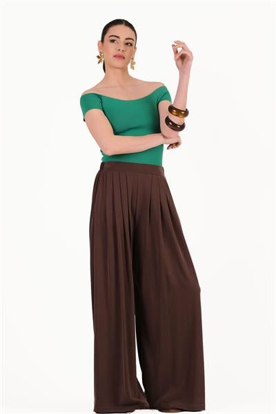 Orione Beli Lastikli Bol Paça Pantolon KAHVE