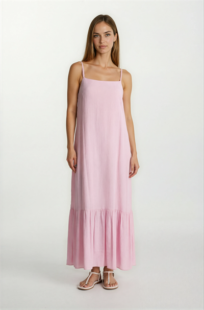 Orisse İnce Askılı U Yaka Elbise PEMBE