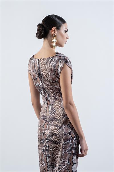 Ormano Degaje Yaka  Kolsuz Belde Düğüm Yırtmaçlı Elbise KAHVE