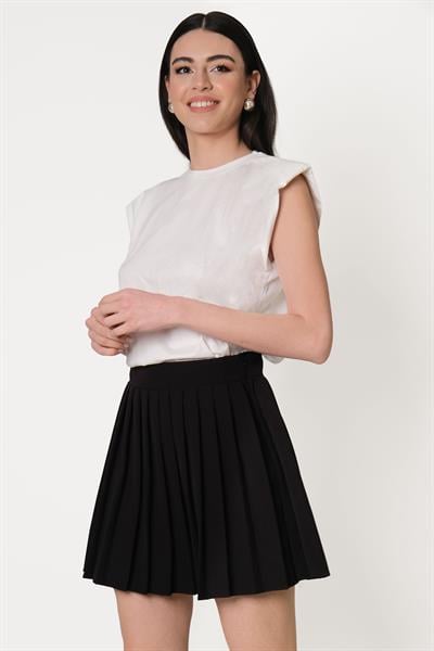 Ormella Pileli Mini Etek SİYAH