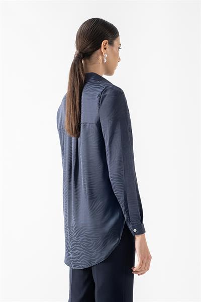 Ormeo Erkek Yaka Zebra Desen Klasik Gömlek LACİVERT