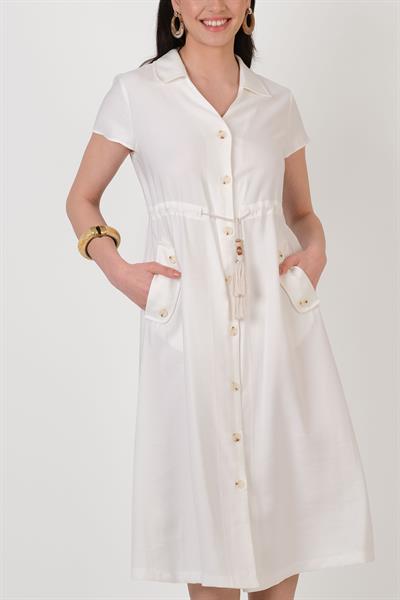 Ornaldo Gömlek Yaka Önü Boydan Düğmeli Elbise EKRU