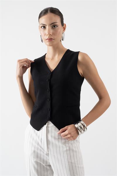 Oroveso V Yaka Flota Cepli Yelek SİYAH