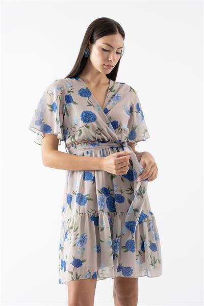 Ortesina Kruvaze Yaka Elbise BEJ