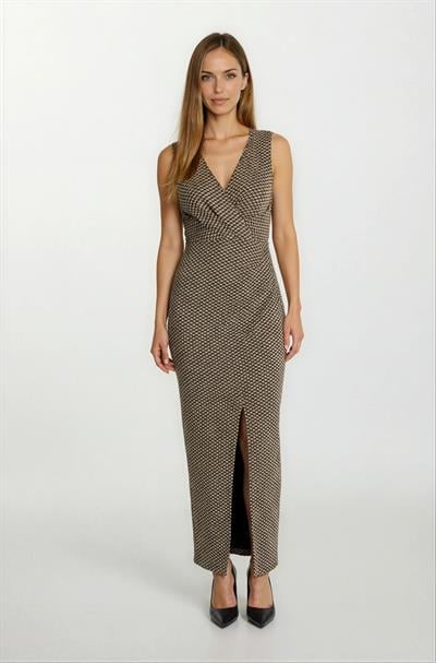 Orvanna Kruvaze Asimetrik Taşlı Uzun Abiye Elbise KAHVE