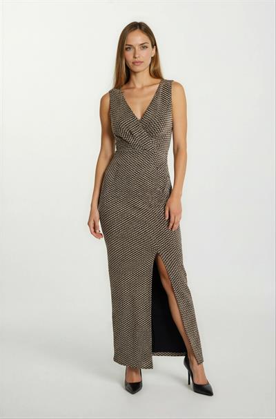 Orvanna Kruvaze Asimetrik Taşlı Uzun Abiye Elbise KAHVE