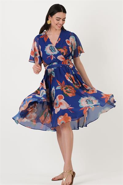 Oscarina Kruvaze Yaka Volanlı Kol Kloş Elbise SAKS