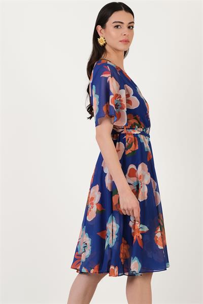 Oscarina Kruvaze Yaka Volanlı Kol Kloş Elbise SAKS