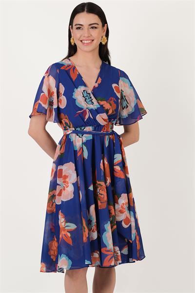 Oscarina Kruvaze Yaka Volanlı Kol Kloş Elbise SAKS