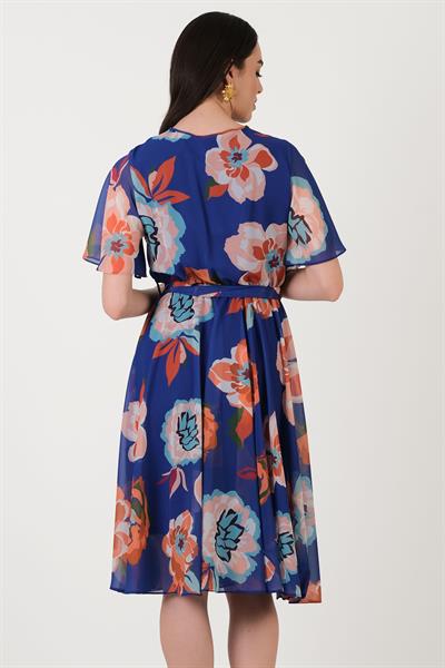 Oscarina Kruvaze Yaka Volanlı Kol Kloş Elbise SAKS