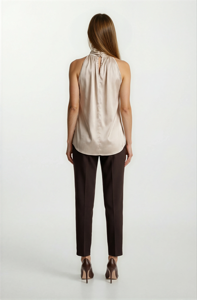 Osmelia Dik Yaka Kolsuz Bluz BEJ