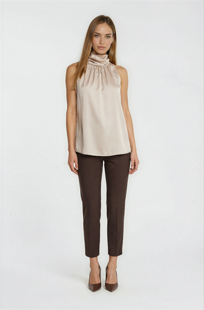 Osmelia Dik Yaka Kolsuz Bluz BEJ