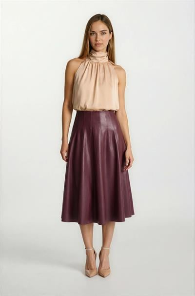 Osmelia Dik Yaka Kolsuz Bluz CAMEL