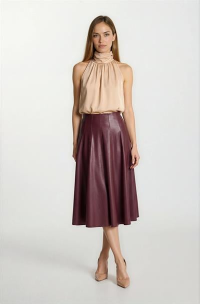 Osmelia Dik Yaka Kolsuz Bluz CAMEL