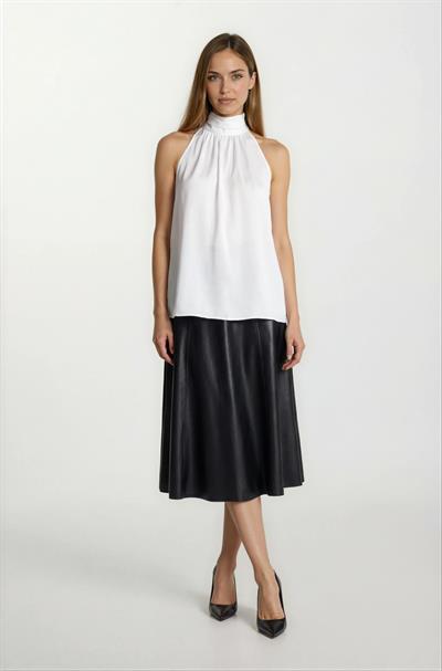 Osmelia Dik Yaka Kolsuz Bluz EKRU