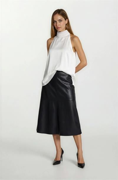 Osmelia Dik Yaka Kolsuz Bluz EKRU