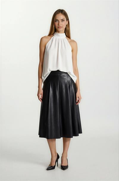 Osmelia Dik Yaka Kolsuz Bluz EKRU