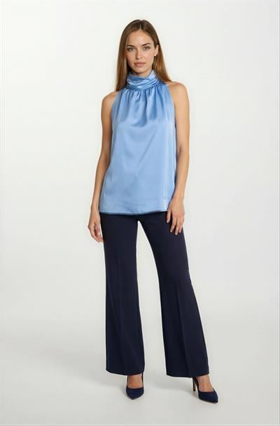 Osmelia Dik Yaka Kolsuz Bluz MAVİ