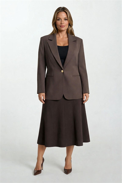 Osmida Altı Parça Kloş Bel Lastikli Etek KAHVE