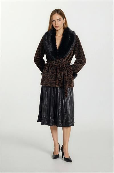 Ostensio Kruvaze Yakası Kolları Kürklü Kaban KAHVE