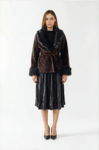 Ostensio Kruvaze Yakası Kolları Kürklü Kaban KAHVE