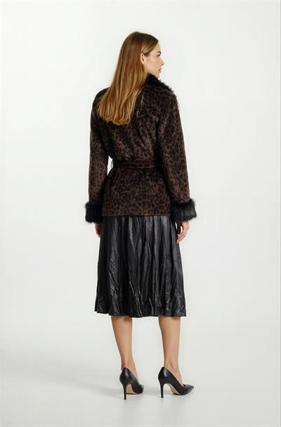 Ostensio Kruvaze Yakası Kolları Kürklü Kaban KAHVE