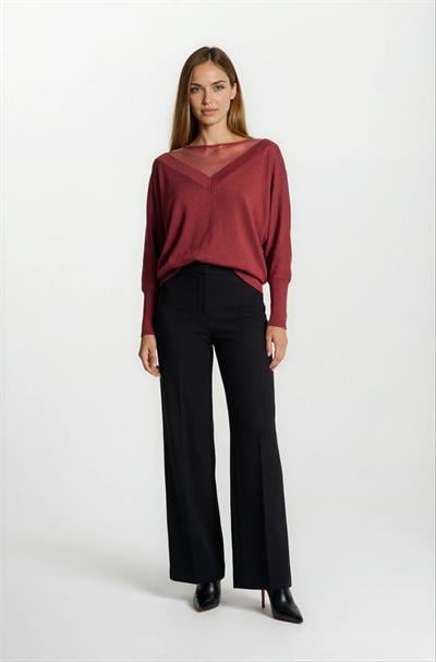 Osvaldino Bisiklet Tül Yaka Ön Arka V Yarasa Kol Triko BORDO