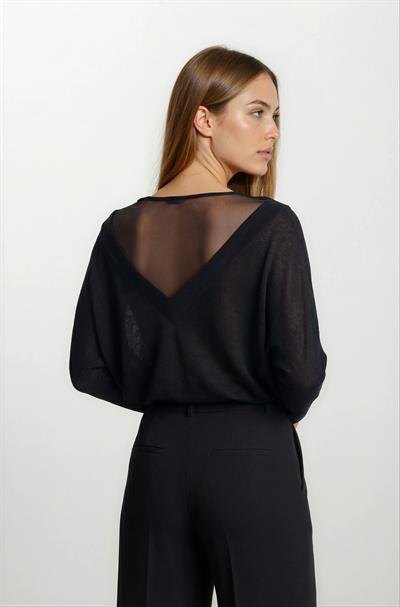 Osvaldino Bisiklet Tül Yaka Ön Arka V Yarasa Kol Triko SİYAH