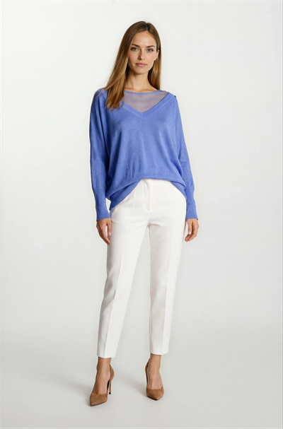 Osvaldino Bisiklet Tül Yaka Ön Arka V Yarasa Kol Triko İNDİGO