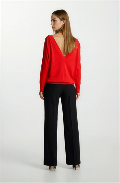 Osvaldino Bisiklet Tül Yaka Ön Arka V Yarasa Kol Triko MERCAN