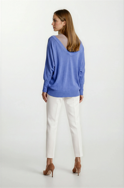 Osvaldino Bisiklet Tül Yaka Ön Arka V Yarasa Kol Triko İNDİGO