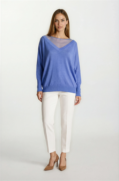 Osvaldino Bisiklet Tül Yaka Ön Arka V Yarasa Kol Triko İNDİGO