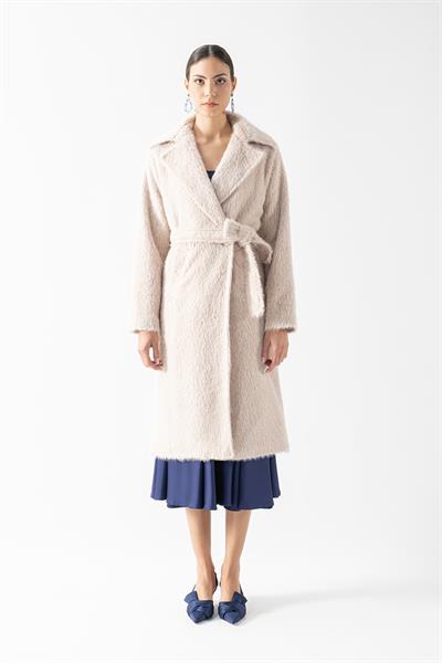 Ottobello Mono Yaka Kruvaze Kuşaklı Kaban BEJ